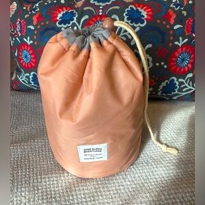 NWT Travel Cosmetic Bag by Wind Blows River Flows; dusty pink with gray trim